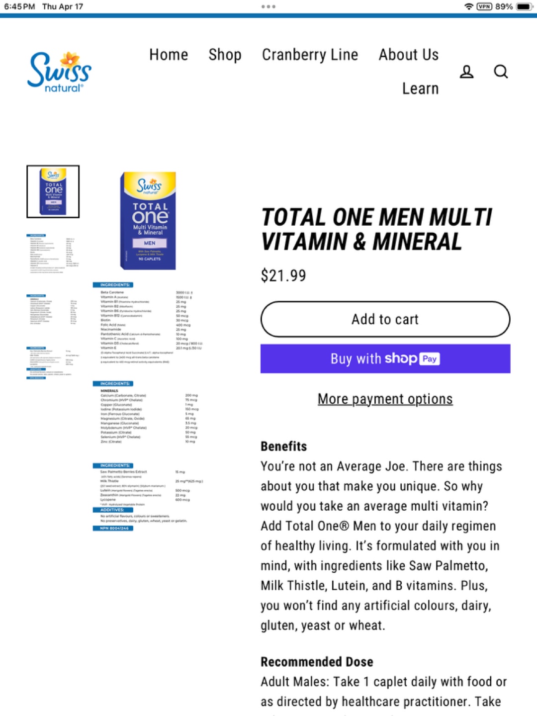 Swiss Natural Total One Men Multivitamin & Mineral - 90 Caplets - photo 2