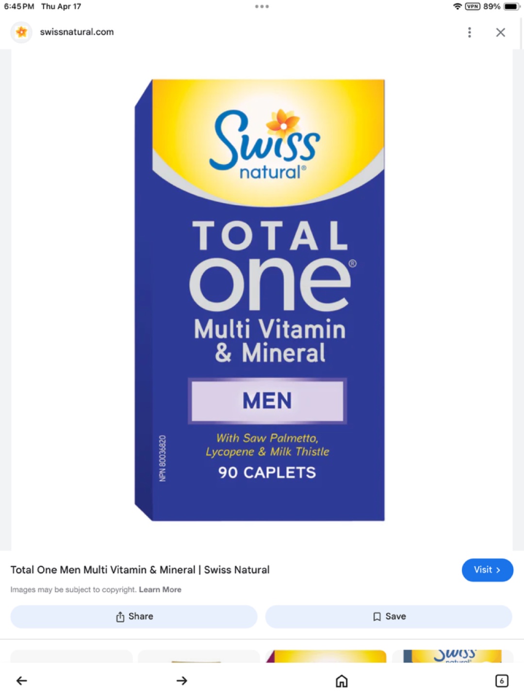Swiss Natural Total One Men Multivitamin & Mineral - 90 Caplets