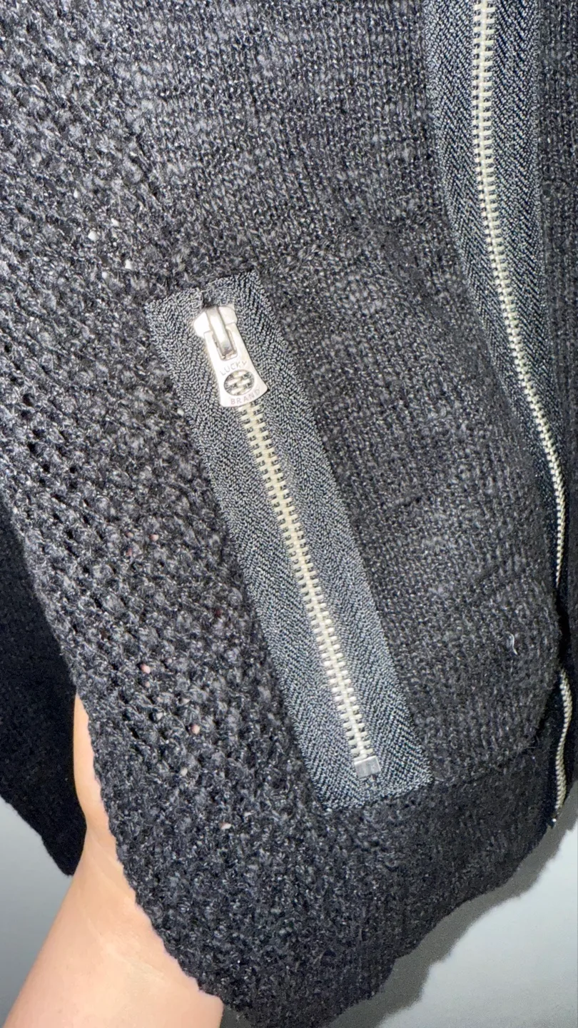 Lucky Brand Black Knit Zip-Up Sweater XS image indicator(3)