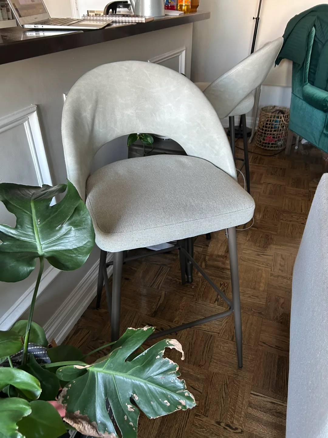 Modern Grey Fabric Bar Stools x2 thumbnail