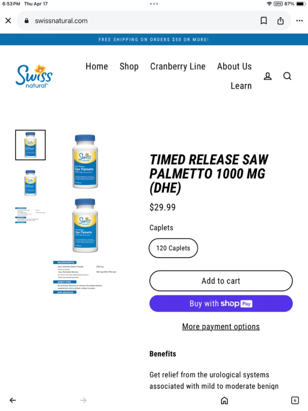 Swiss Natural Timed Release Saw Palmetto 1000 mg image indicator(2)