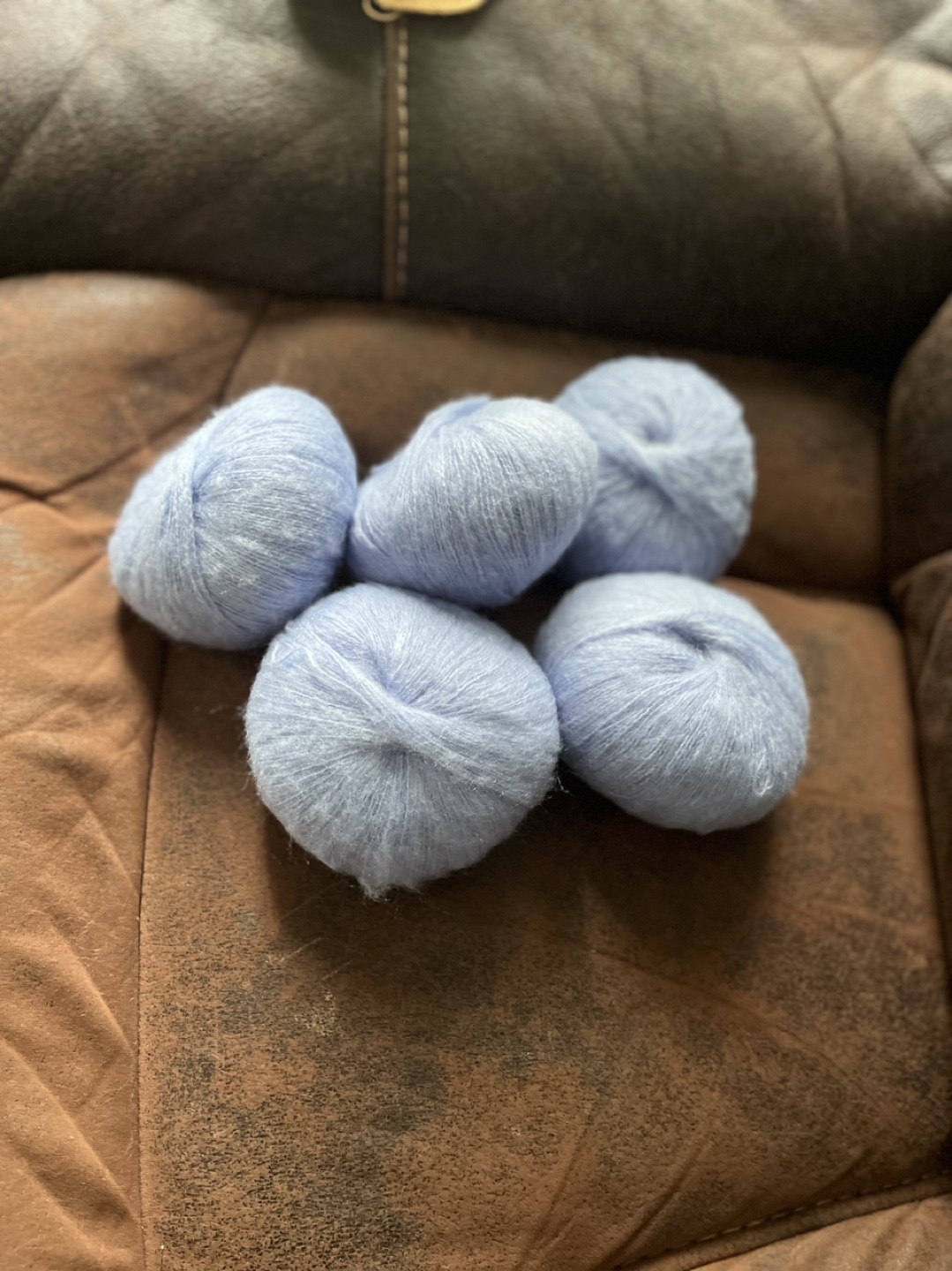 5 Balls of Light Blue Kid Mohair Yarn