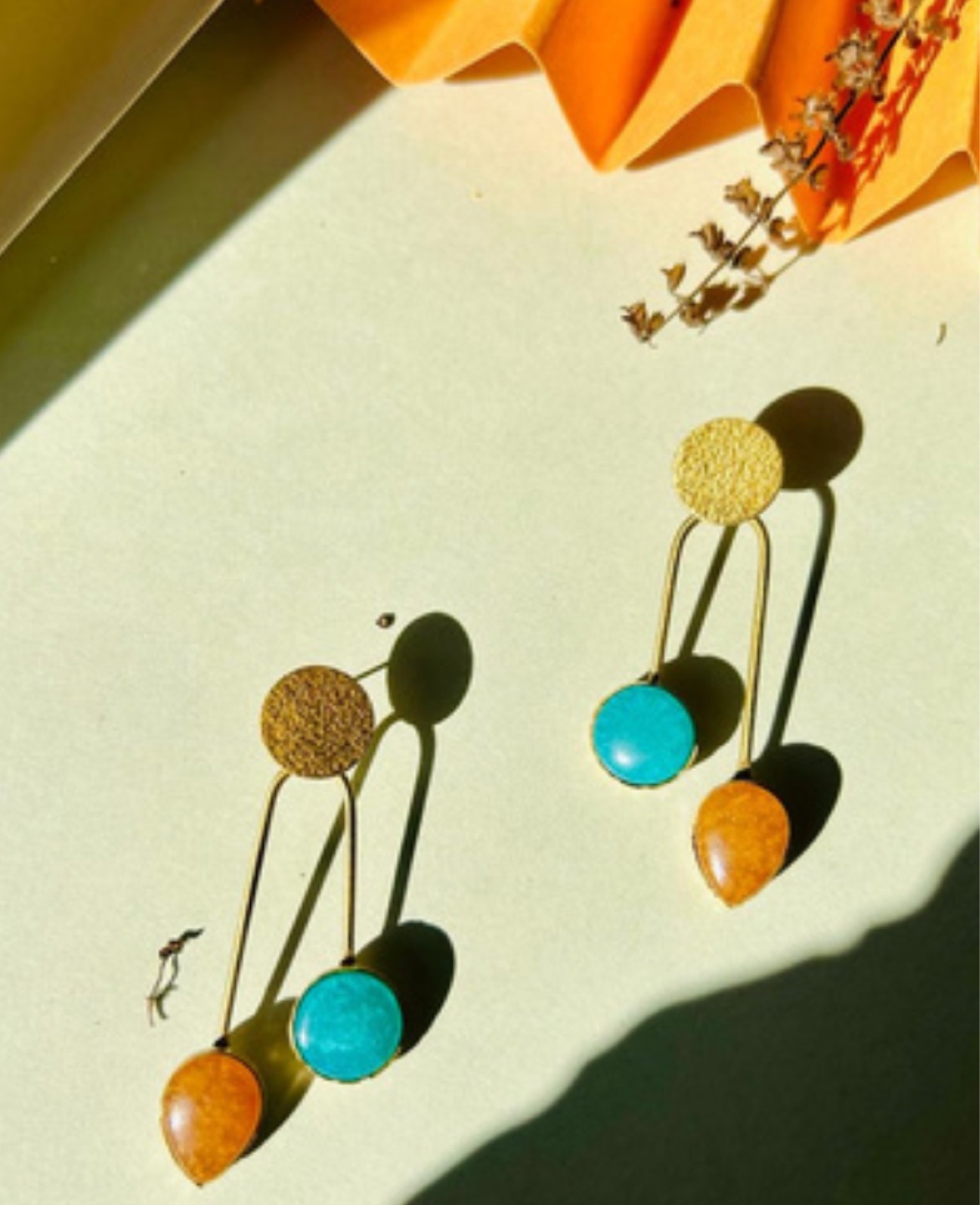 Unique Turquoise and Amber Drop Earrings