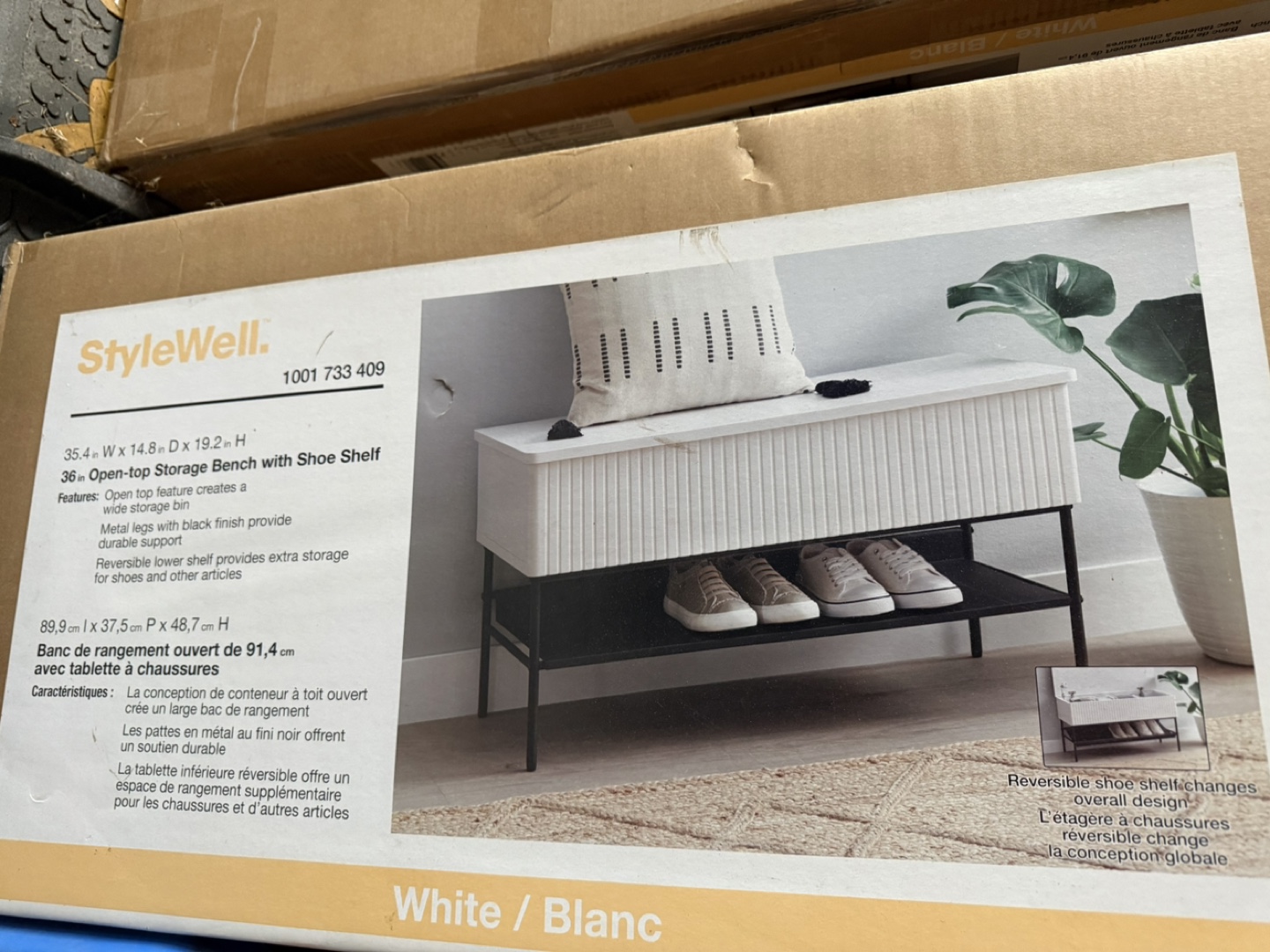 StyleWell 36-inch Open-Top Storage Bench with Shoe Shelf - photo 3