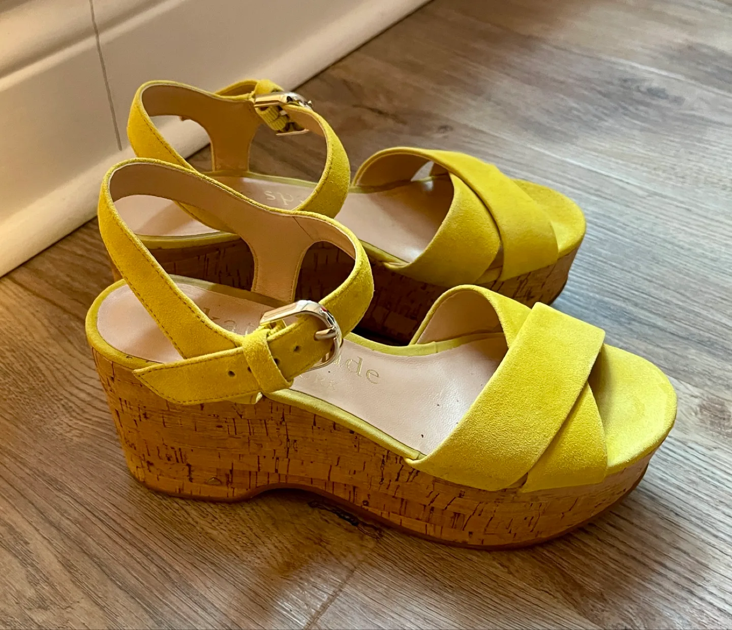 Kate Spade Jasper Yellow Suede Platform Sandal Wedges Size 7 thumbnail