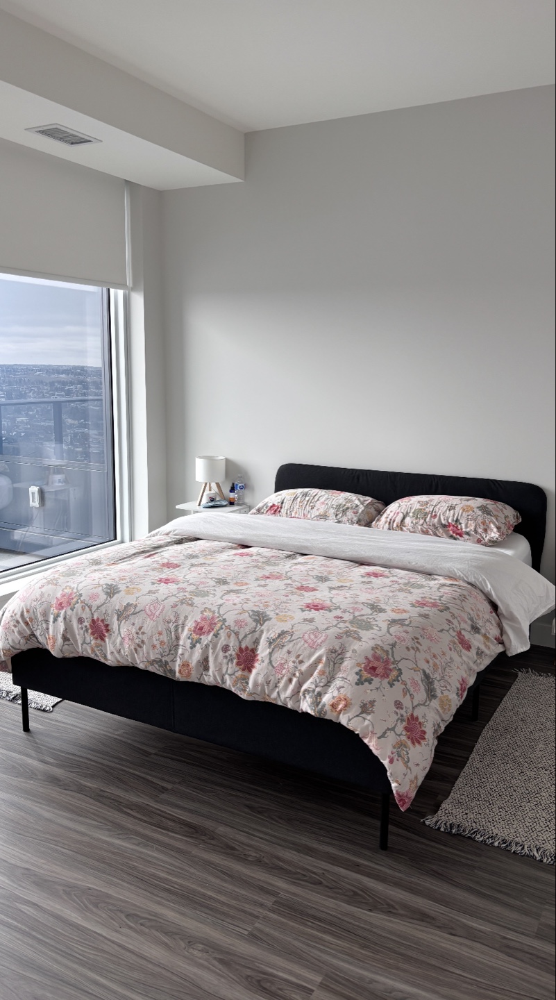 Queen Bed + Mattress + Bedding Set - Move-out Sale ⚡