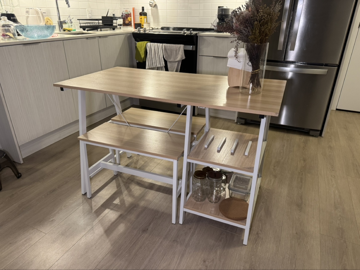 Kitchen Table Set with Two Benches