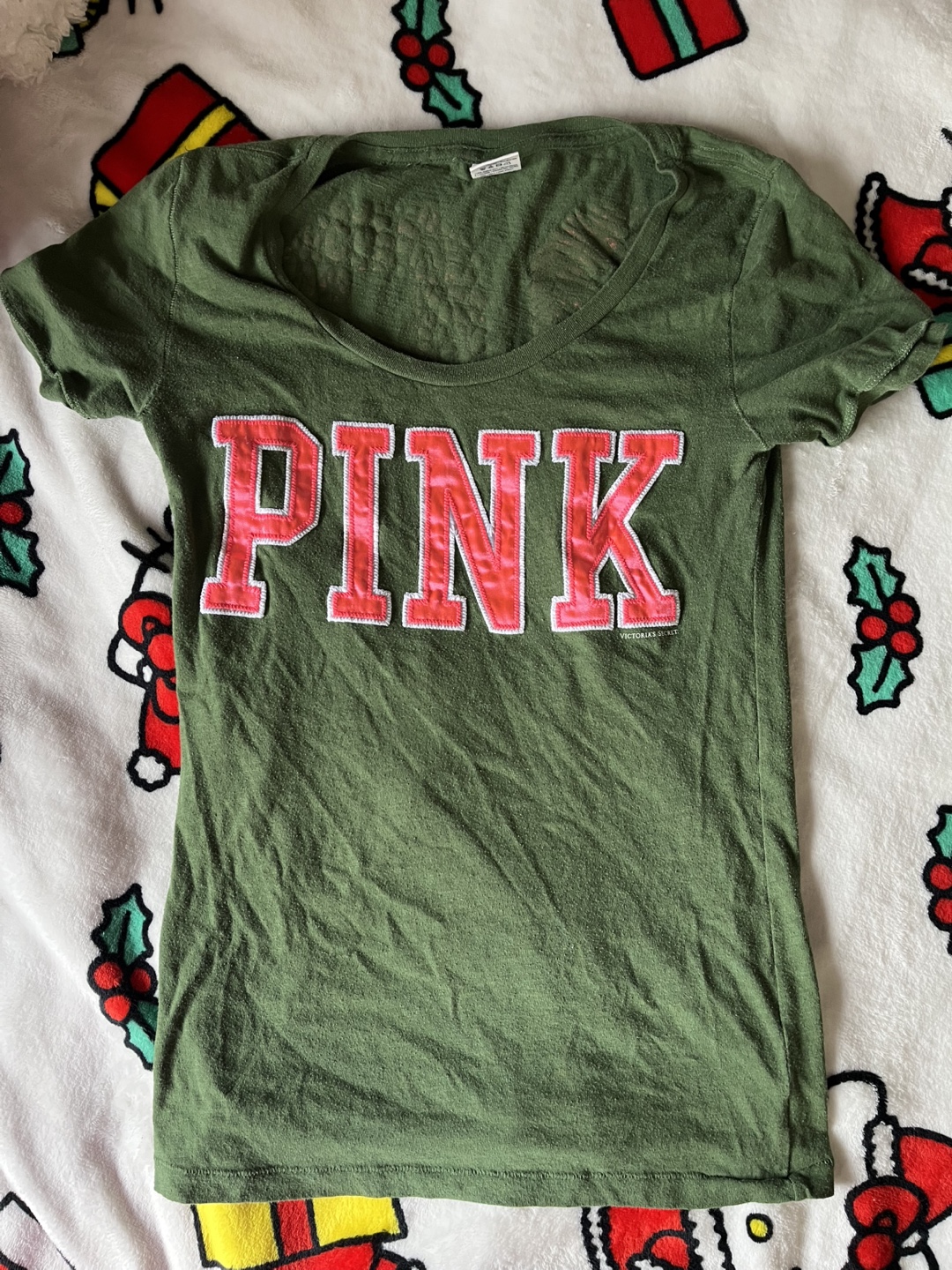 Pink Victoria's Secret Olive Green T-Shirt Sz M