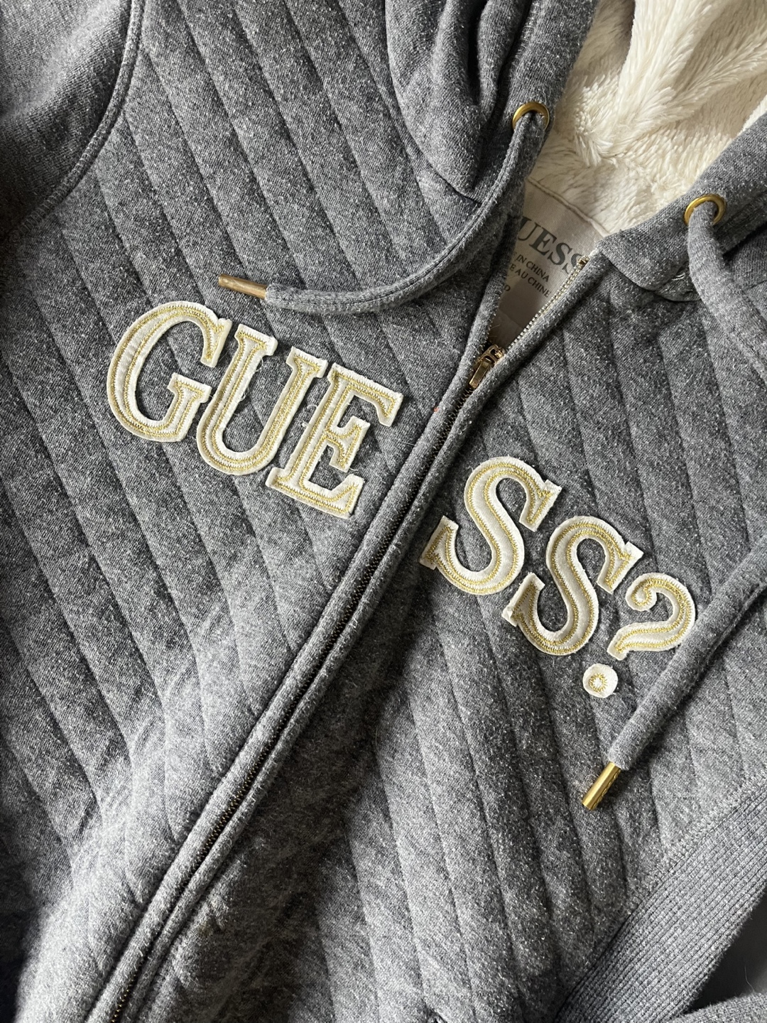 Guess Grey Quilted Sherpa Lined Zip-Up Hoodie - photo 2