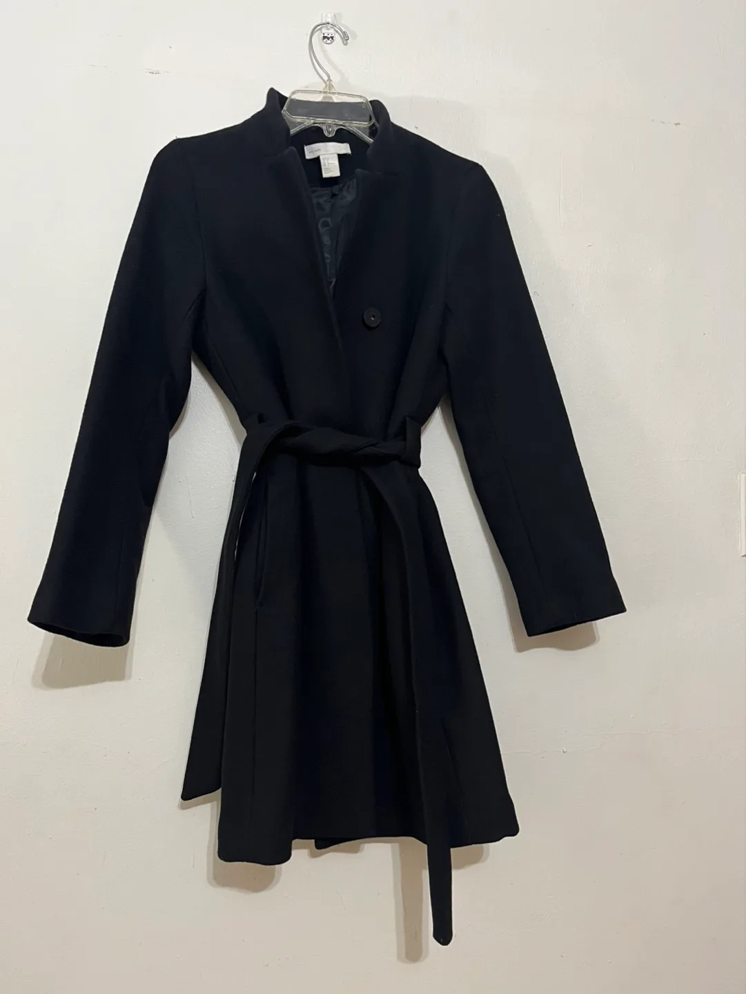 H&M Black belted wool coat, size 0 thumbnail