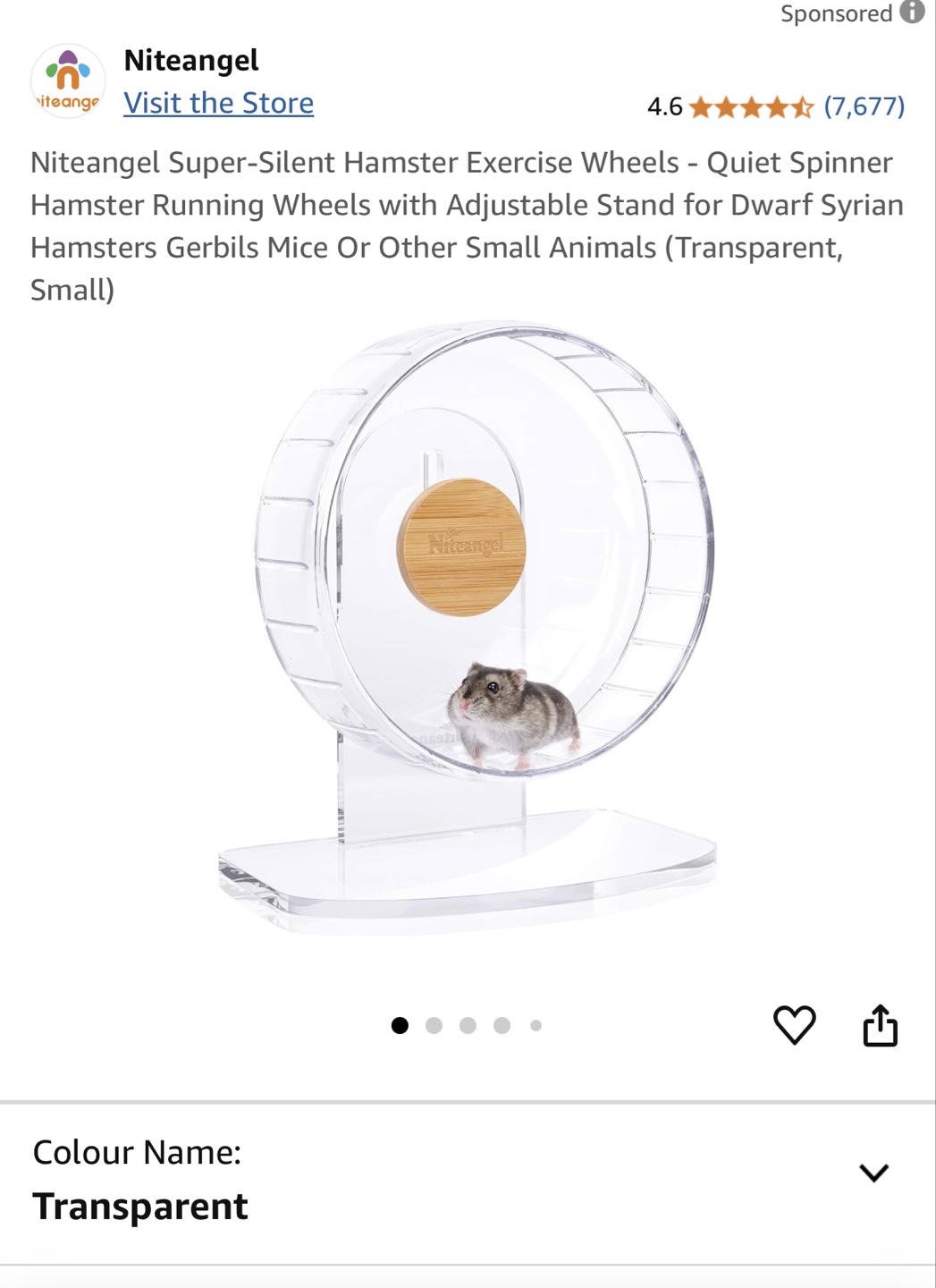 Niteangel Super-Silent Hamster Exercise Wheel - Small