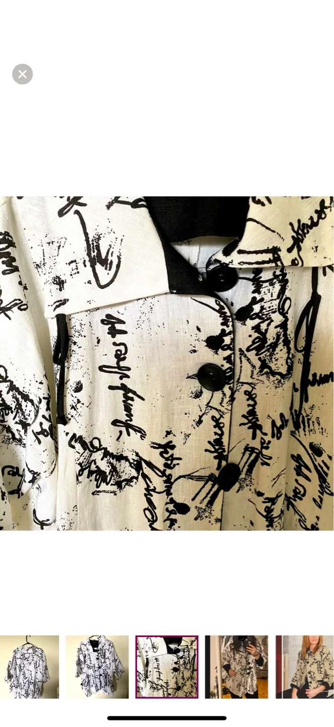 Linen Designer Jacket - Black and White Scribble Print image indicator(4)