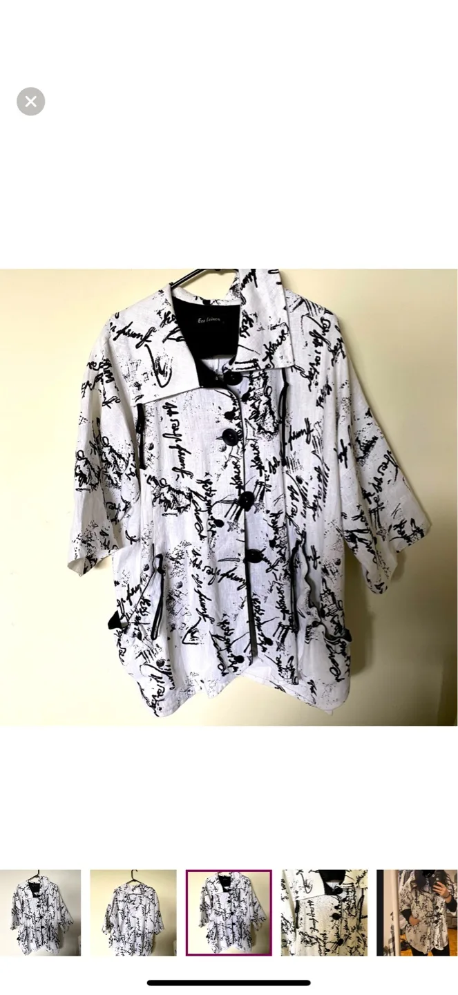 Linen Designer Jacket - Black and White Scribble Print image indicator(3)
