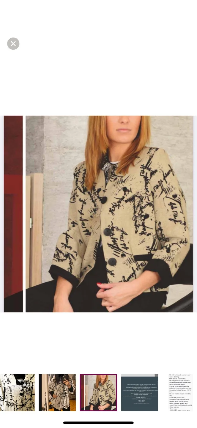 Linen Designer Jacket - Black and White Scribble Print image indicator(6)