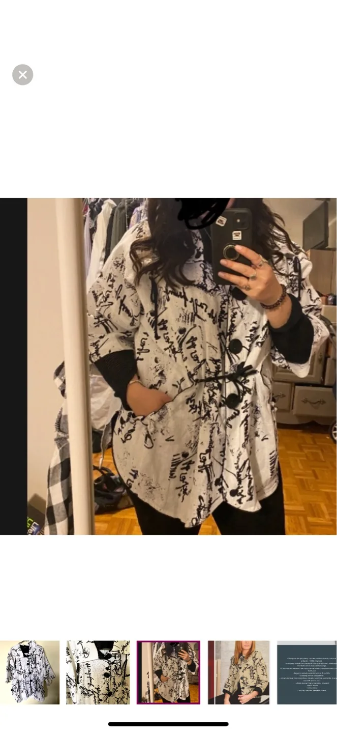 Linen Designer Jacket - Black and White Scribble Print image indicator(5)