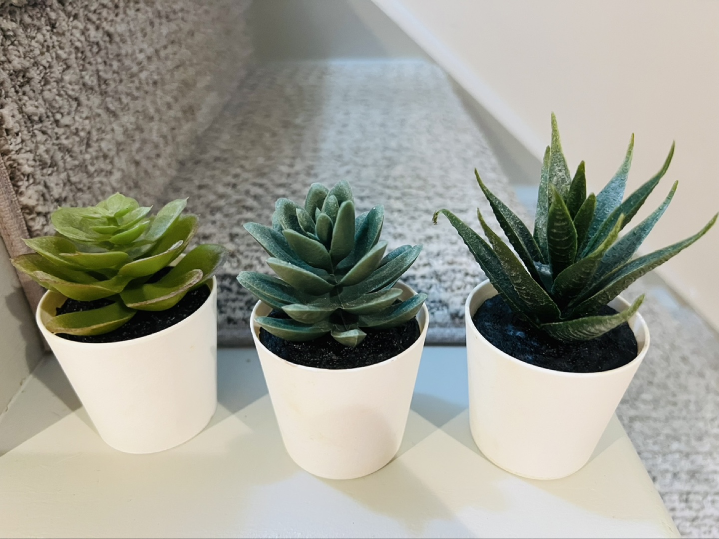 💚Three Artificial Succulents in White Pots
