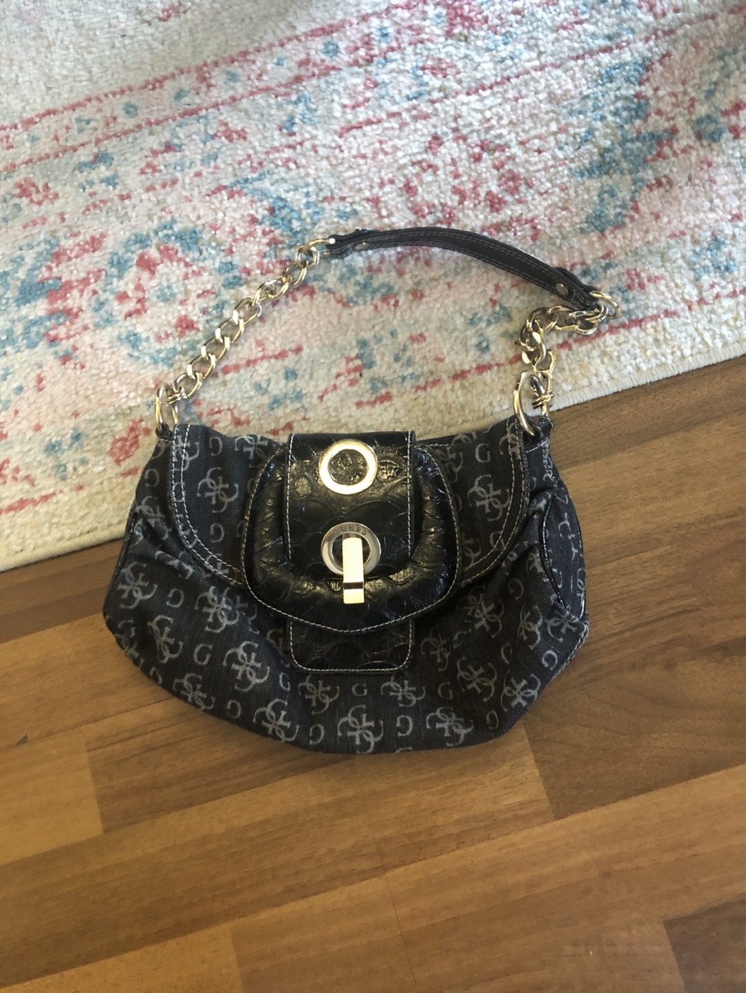 Vintage Guess Black Denim Crossbody Bag