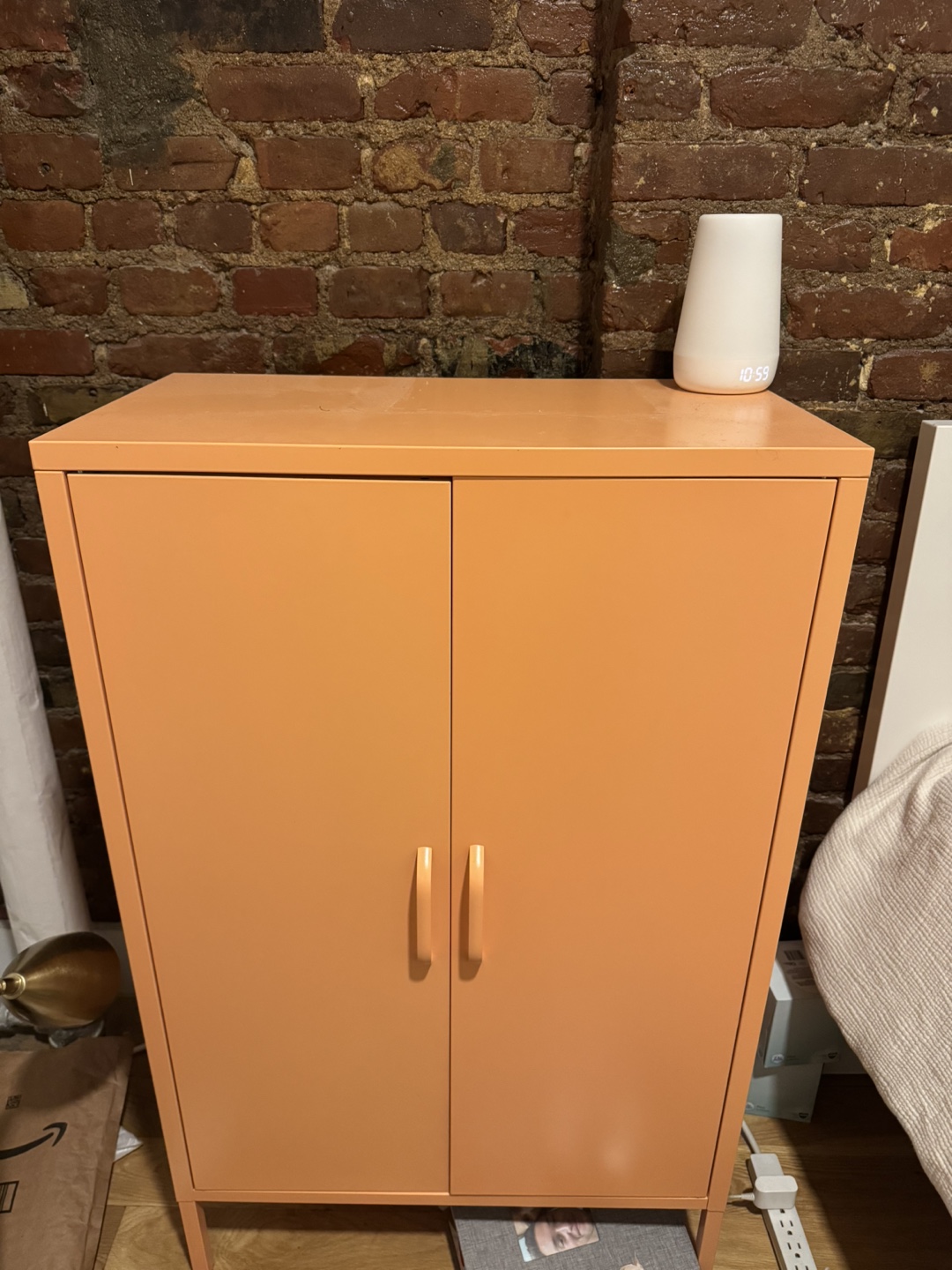 Coral Metal Cabinet with Three Shelves
