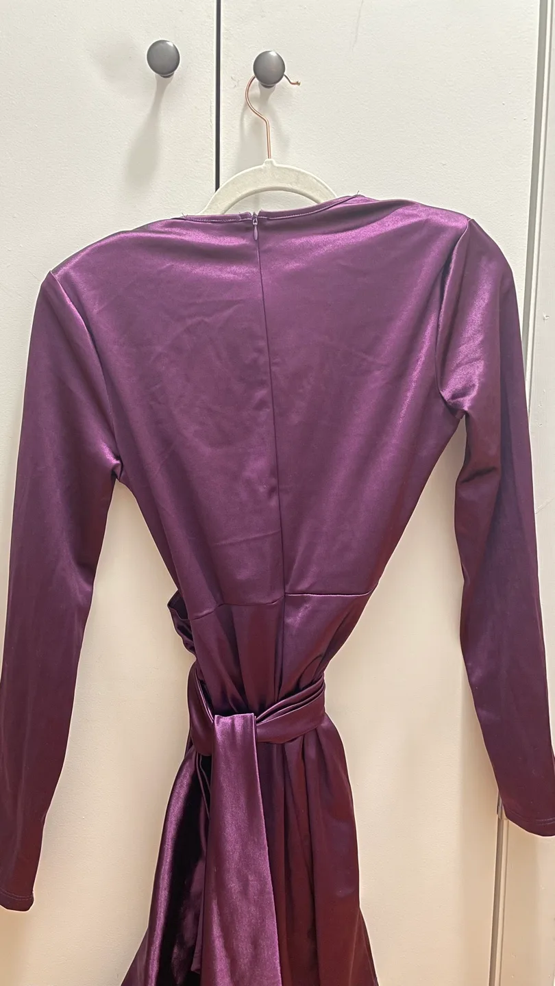 Spring Purple Satin Wrap Mini Dress image indicator(4)