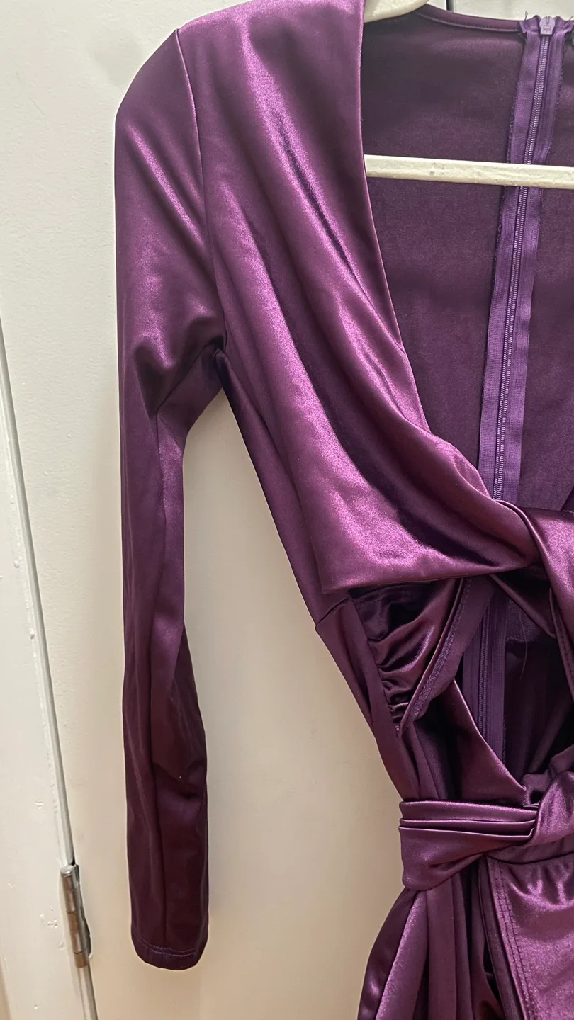 Spring Purple Satin Wrap Mini Dress image indicator(3)