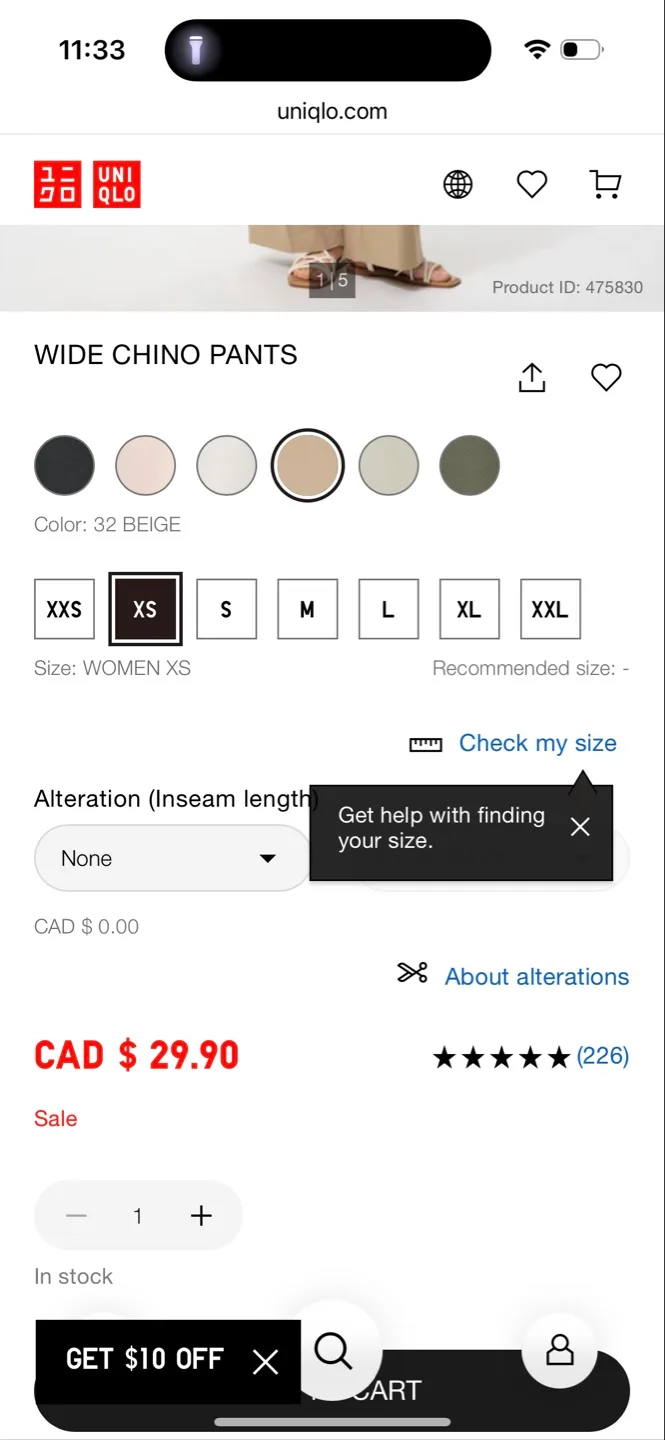 Uniqlo Women's Wide Chino Pants - Size XS - Beige image indicator(2)