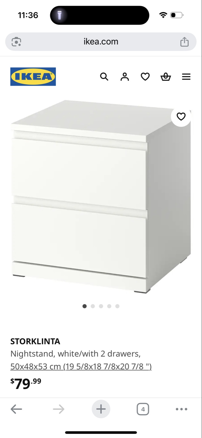 IKEA STORKLINTA White Nightstand with 2 Drawers
