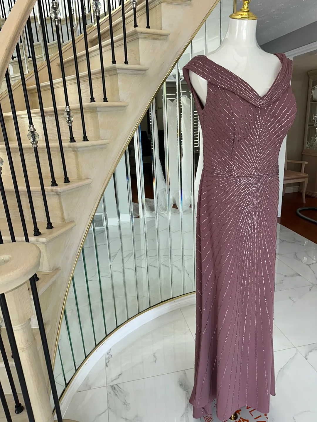 Stunning mauve beaded formal gown thumbnail