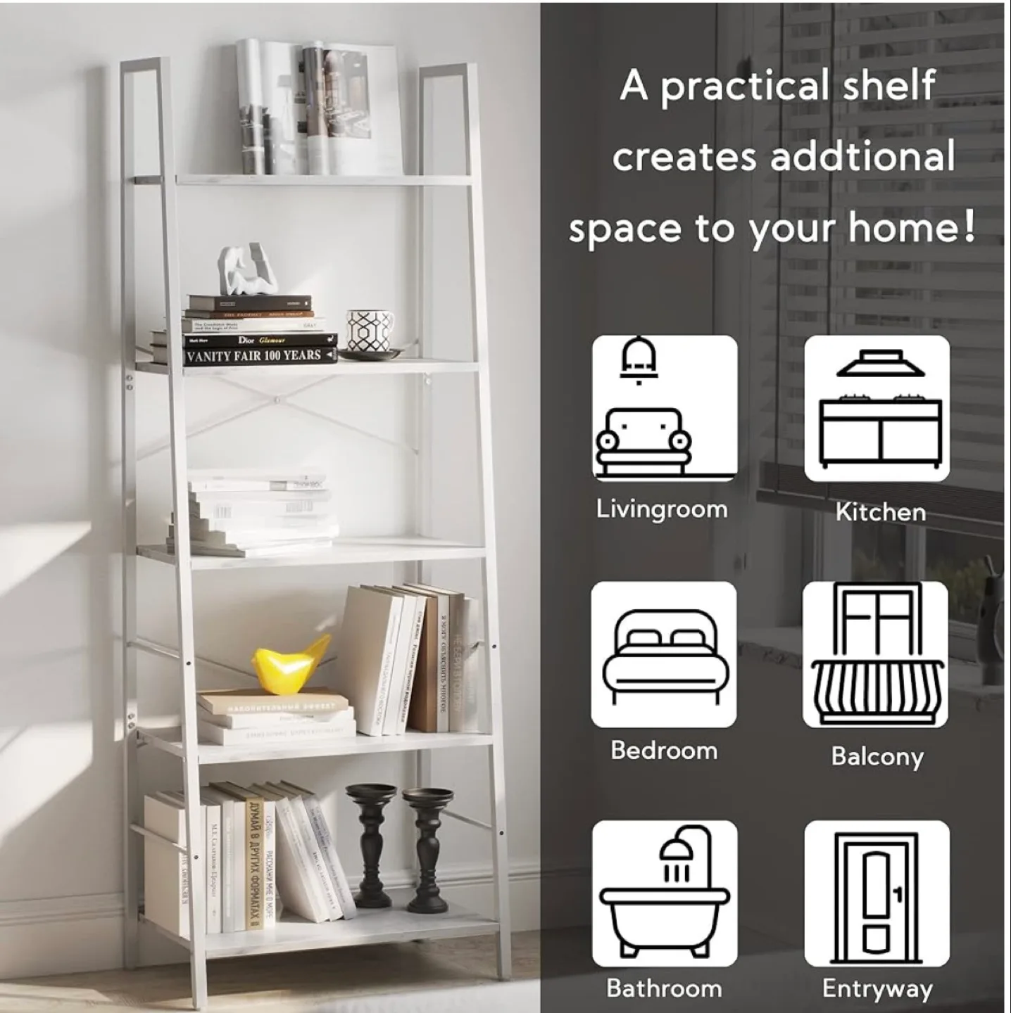 Five-Tier Ladder Shelf - White image indicator(5)