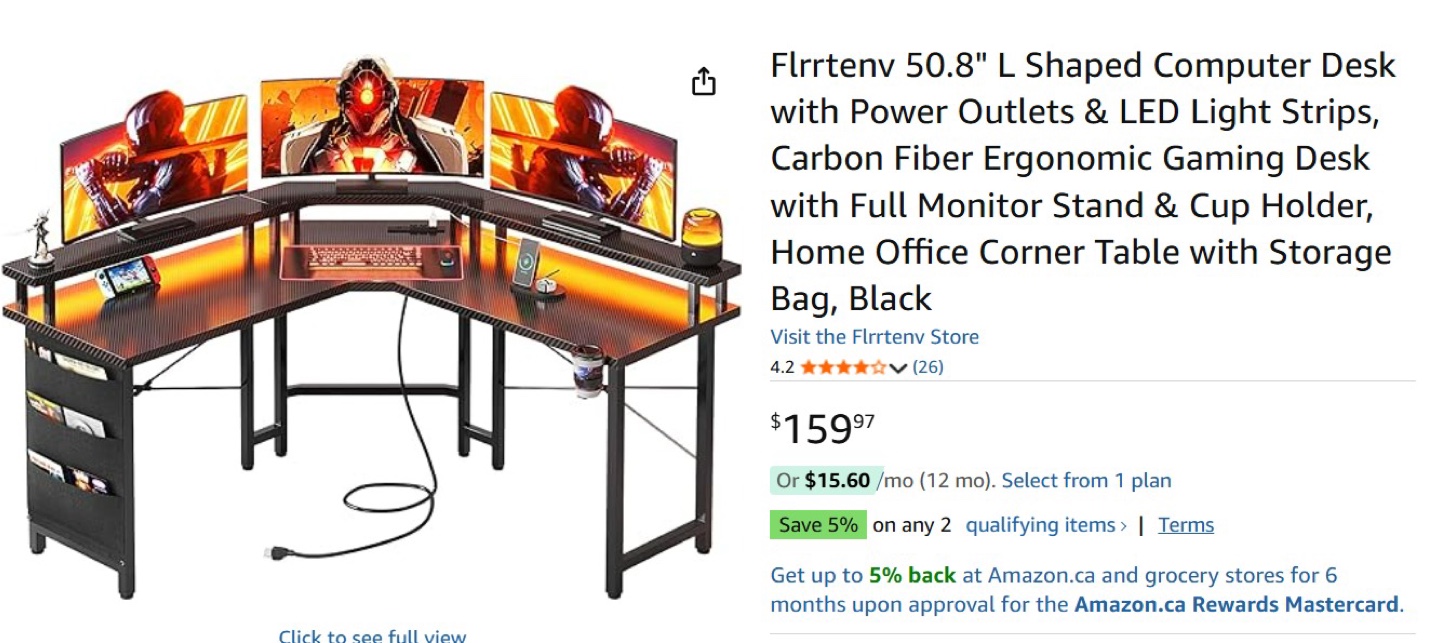 Flrrtenv L-Shaped Gaming Desk with LED Lights - photo 2