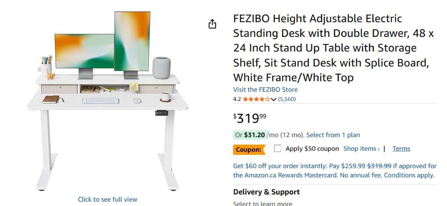 FEZIBO Height Adjustable Electric Standing Desk - White - photo 2