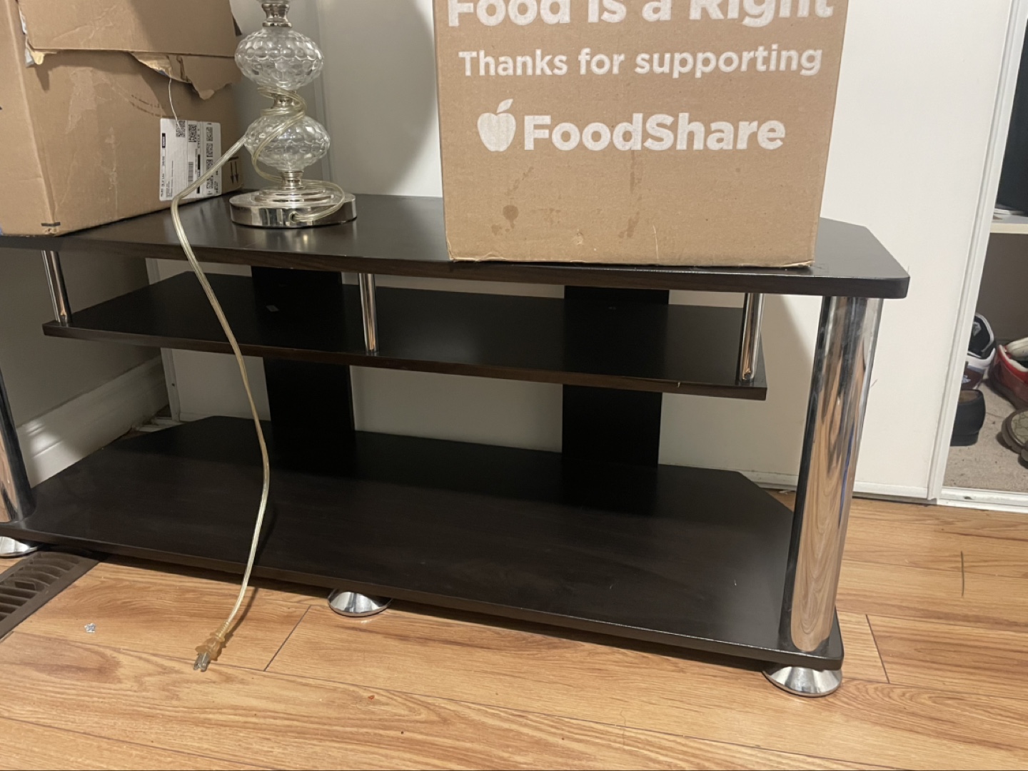 Corner TV Stand - Black with Chrome Accents