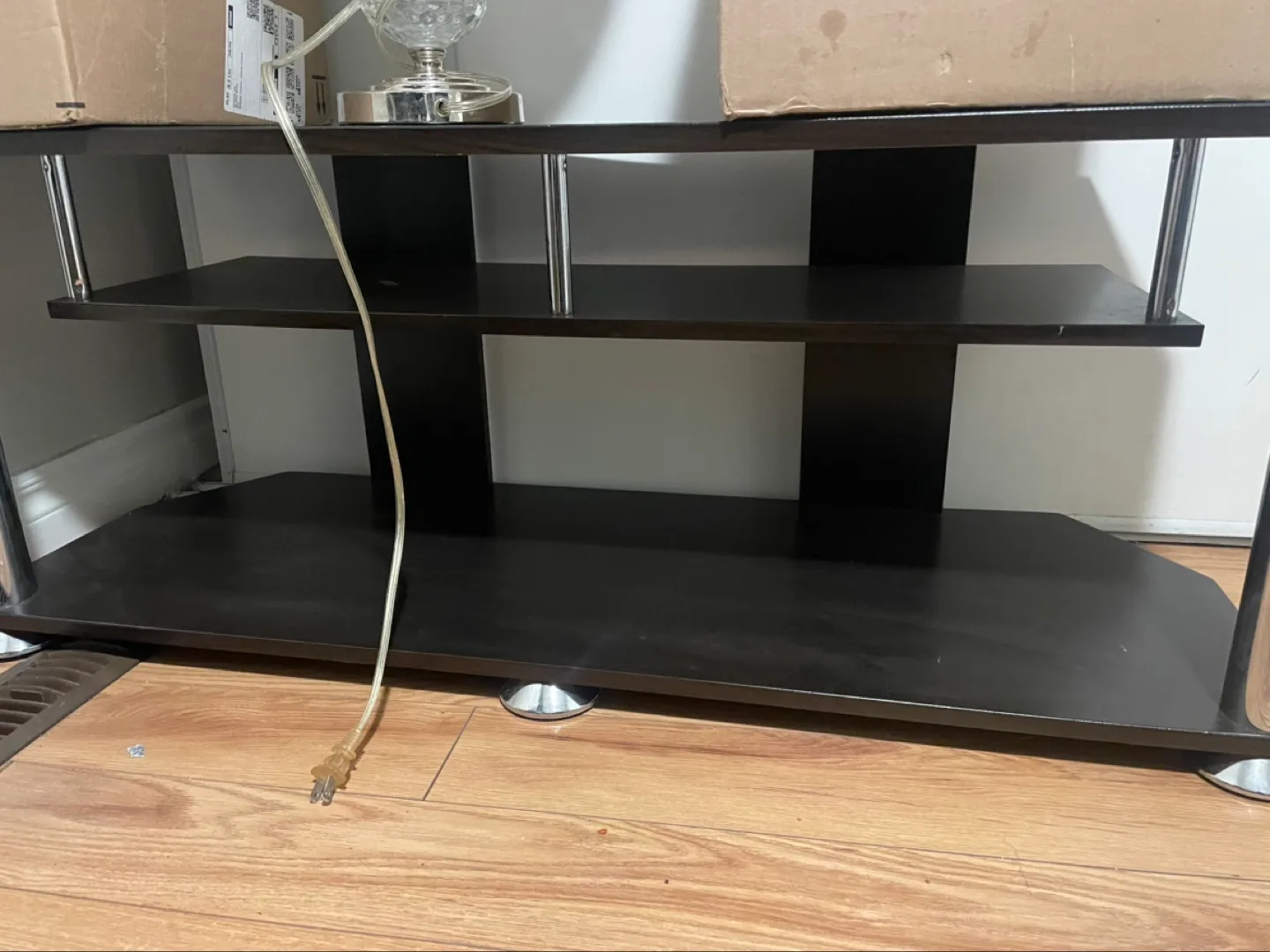 Corner TV Stand - Black with Chrome Accents image indicator(3)