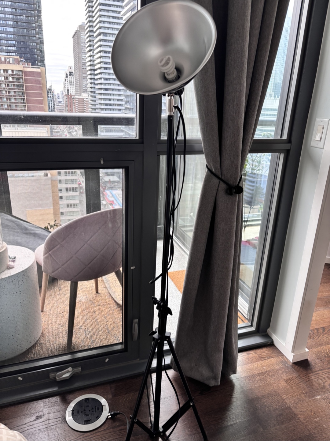 Adjustable Tripod Floor Lamp with Metal Shade