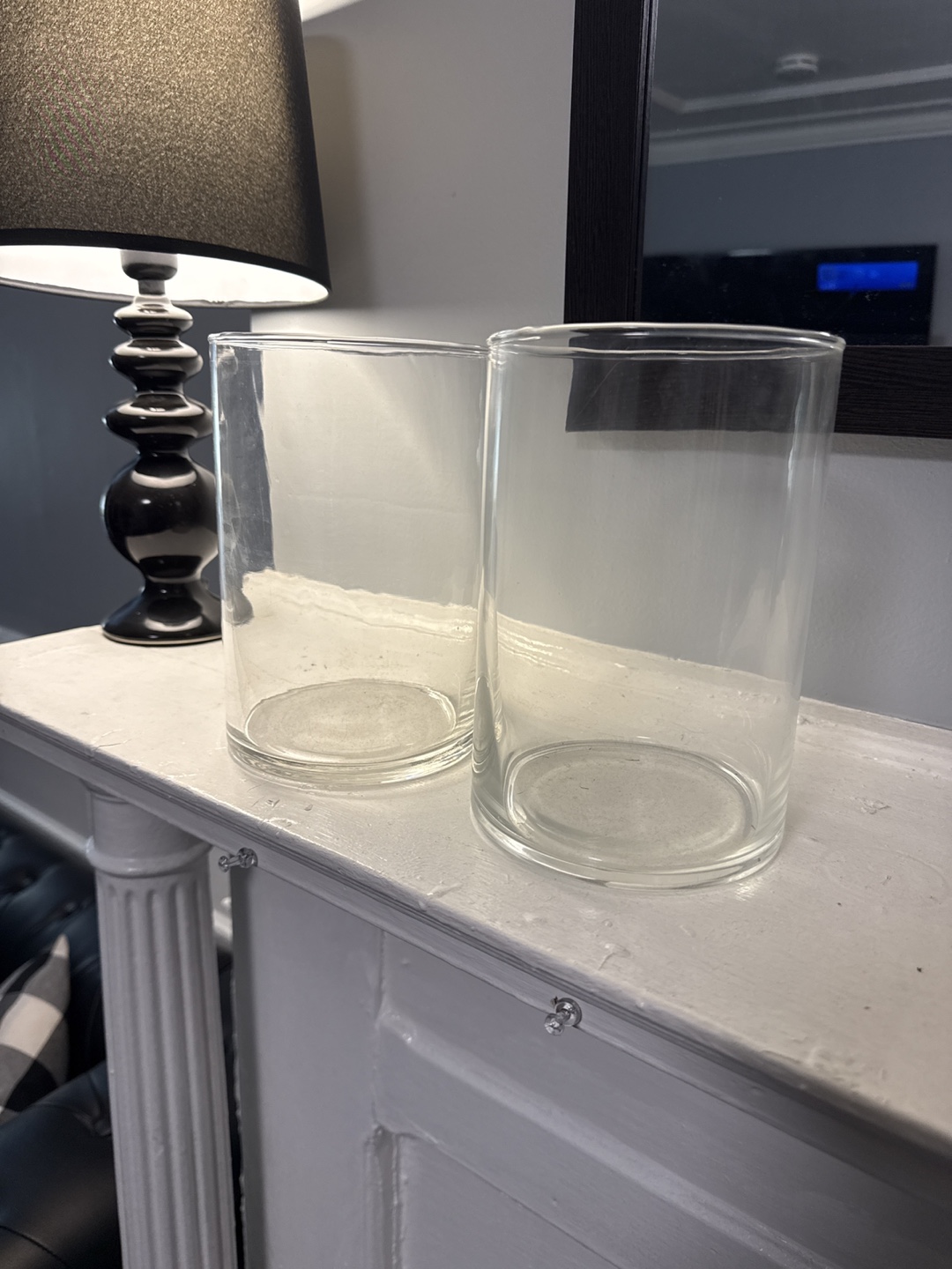 Pair of Clear Glass Cylinder Vases