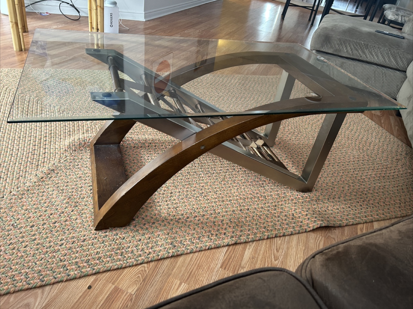 Modern Glass Top Coffee Table with Metal and Wood Frame - photo 2