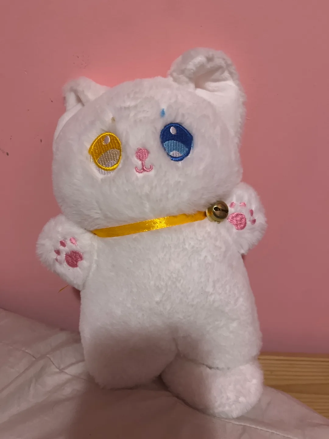 Adorable White Cat Plush Toy with Bell thumbnail