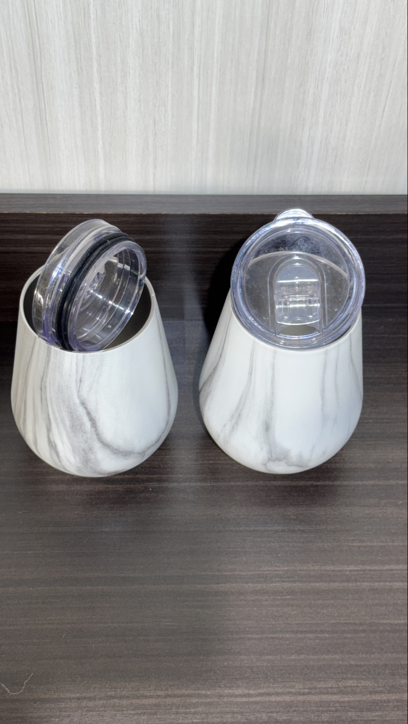 Pair of Marble-Design Stainless Steel Tumblers with Lids - photo 2