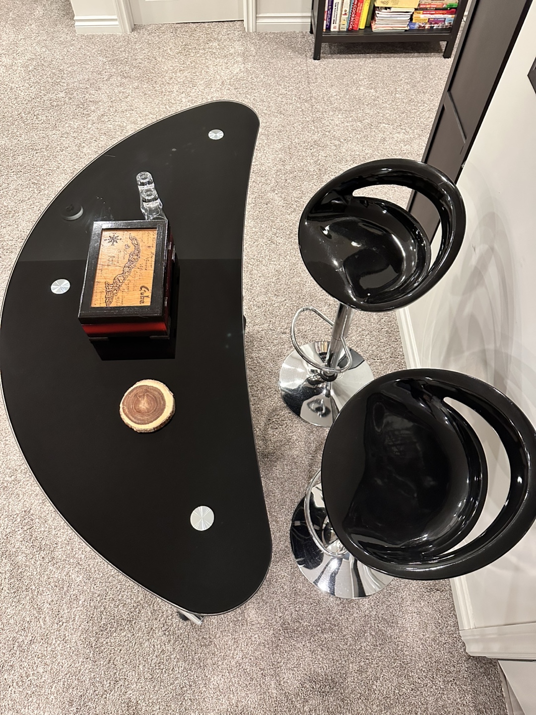 Modern Black Glass Home Bar with Two Stools - photo 5
