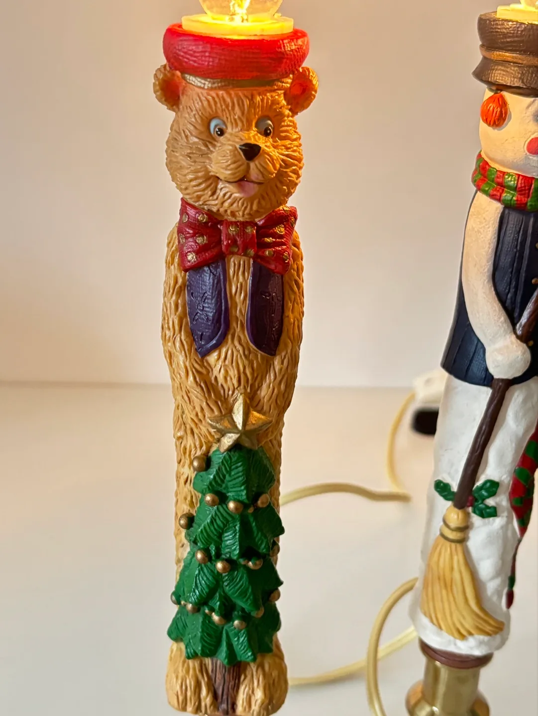 VINTAGE Adorable Christmas Light-Up Bear and Snowman Figurines image indicator(2)