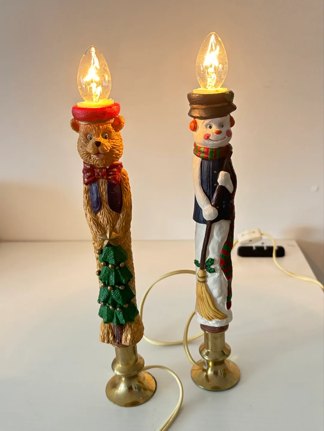 VINTAGE Adorable Christmas Light-Up Bear and Snowman Figurines thumbnail