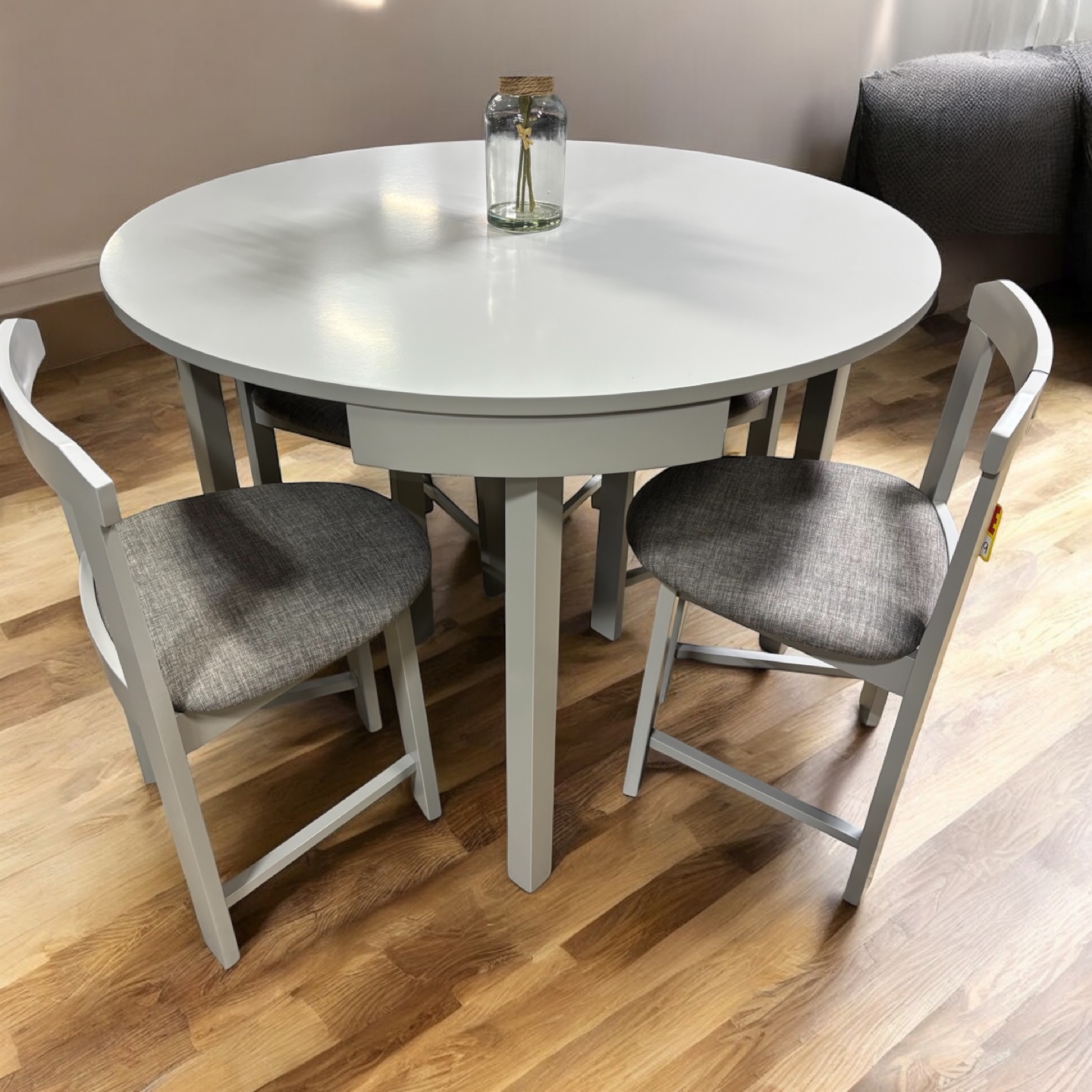 New 5 Piece Round Grey Space Saver Dining or Kitchen Set