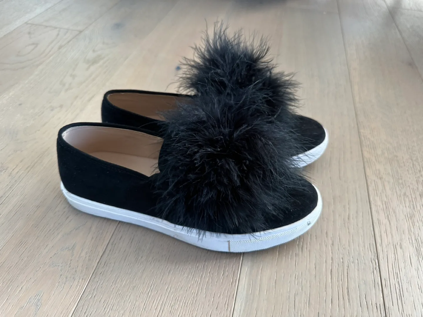 Steve Madden Black Feather Pom-Pom Slip On Sneakers