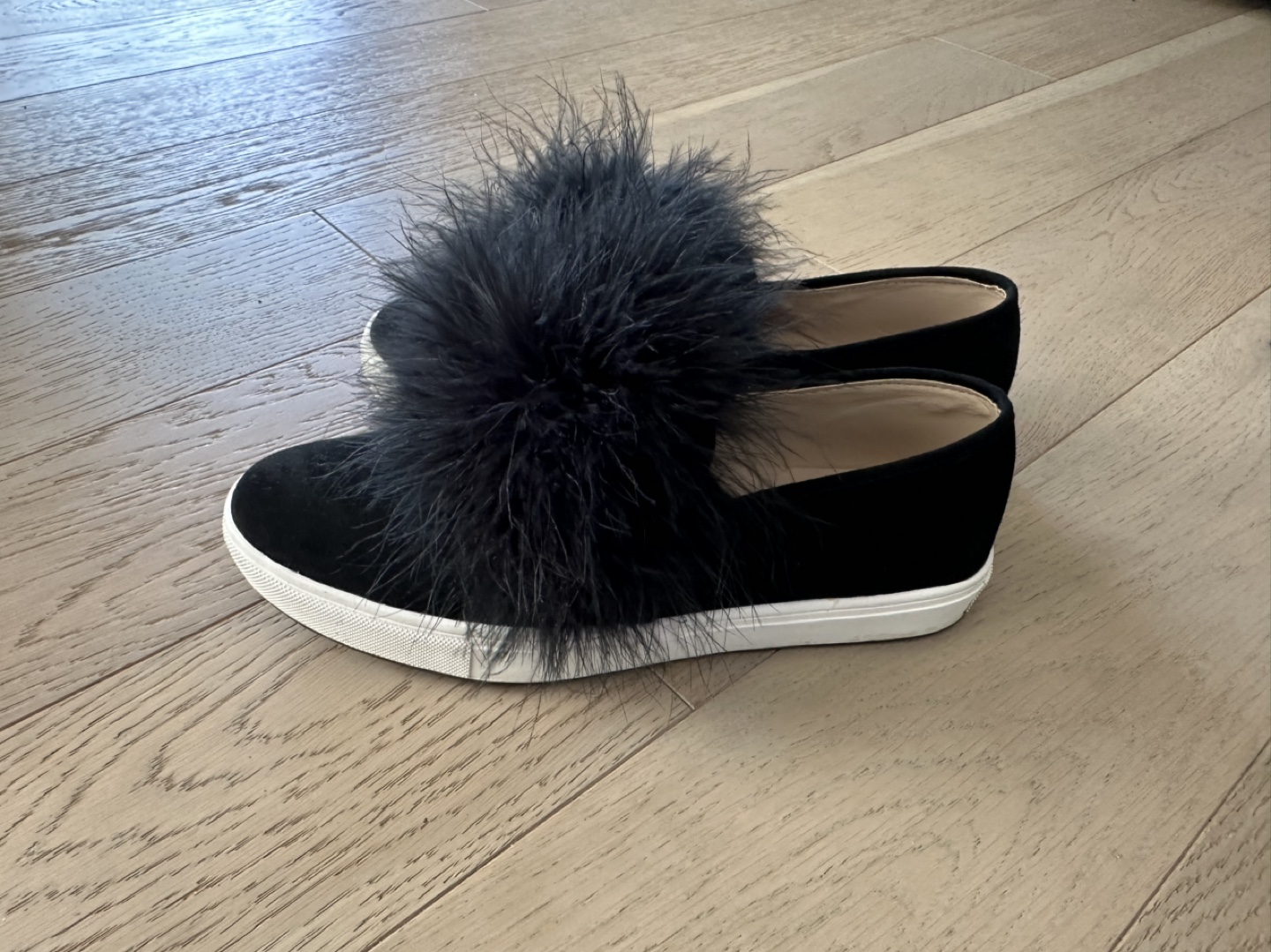 Steve Madden Black Feather Pom-Pom Slip On Sneakers - photo 2