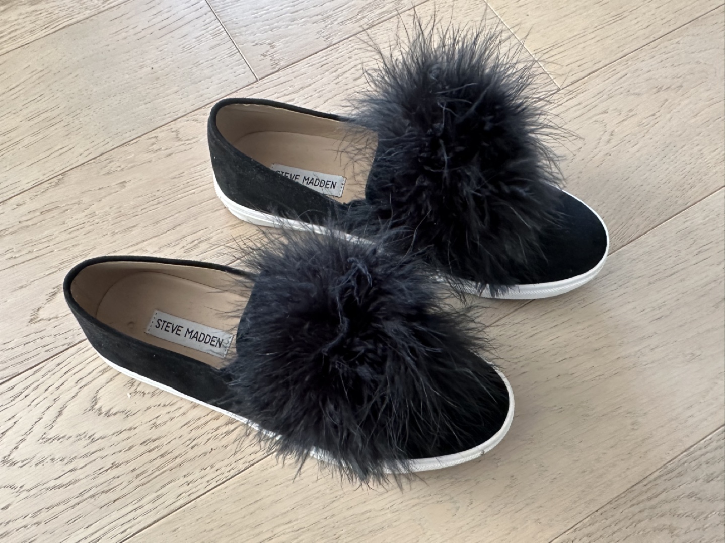Steve Madden Black Feather Pom-Pom Slip On Sneakers - photo 3