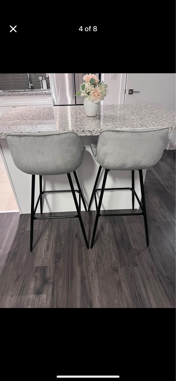 Pair of Grey Velvet Counter Stools - photo 5