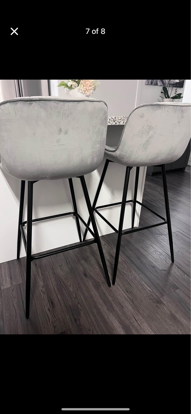 Pair of Grey Velvet Counter Stools