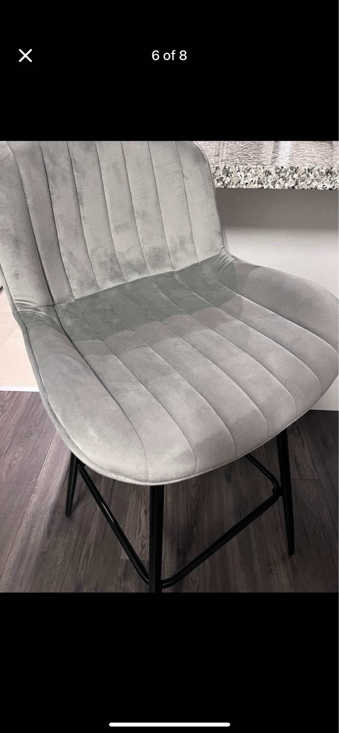Pair of Grey Velvet Counter Stools - photo 3