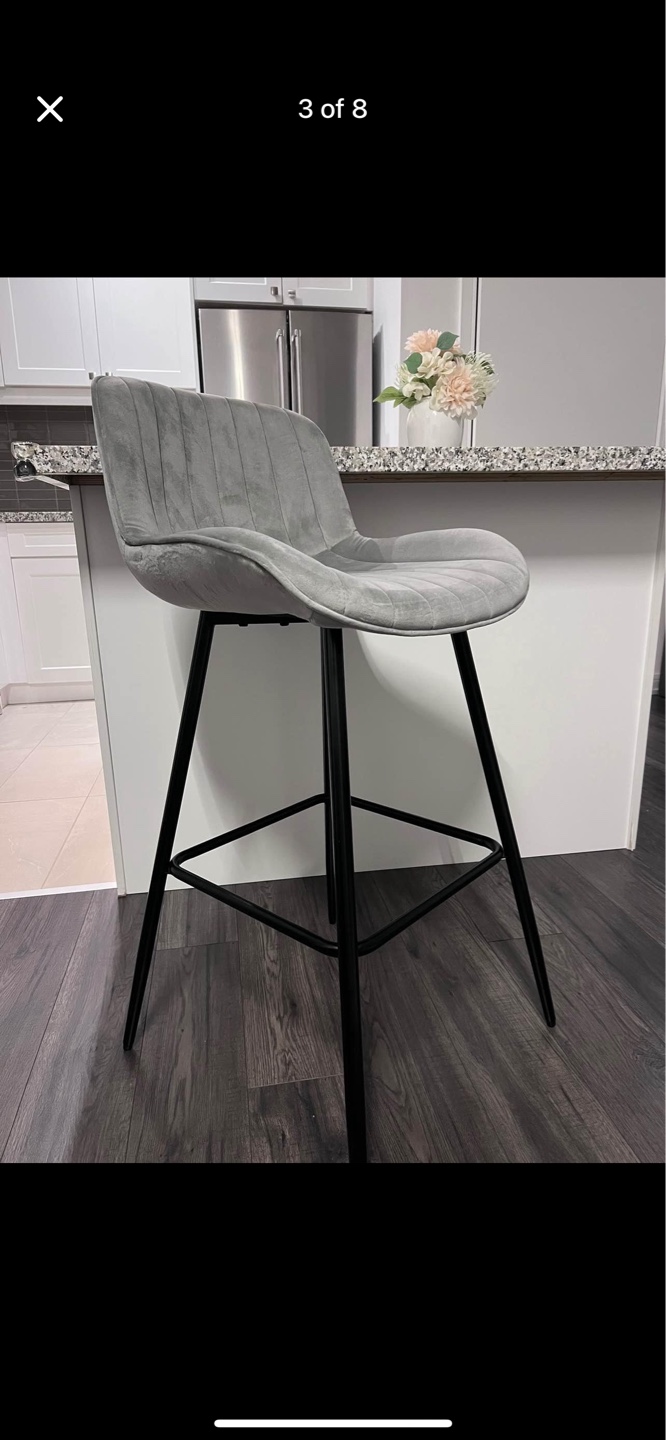 Pair of Grey Velvet Counter Stools - photo 4