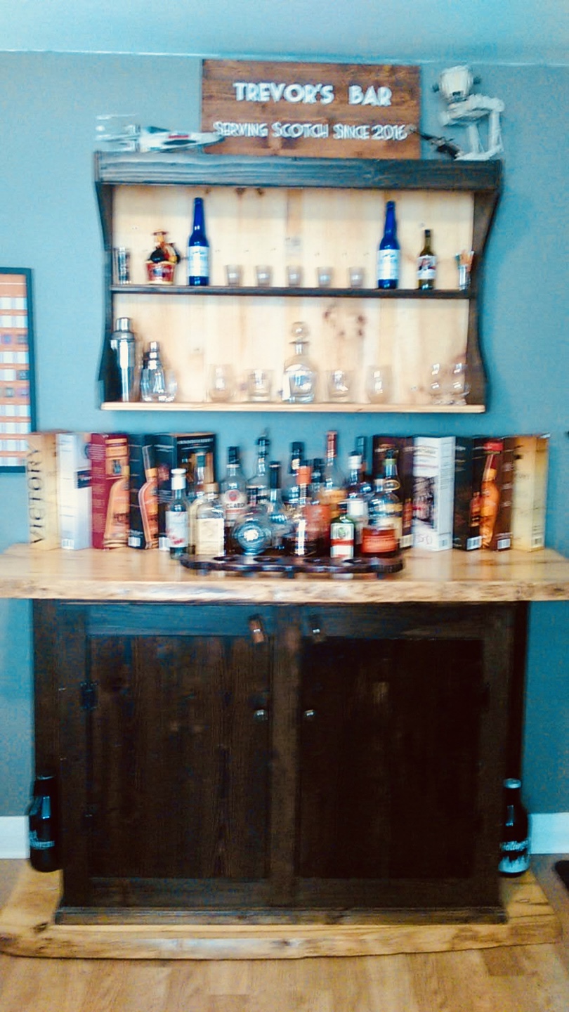 Rustic Live Edge Wood Bar with Shelf