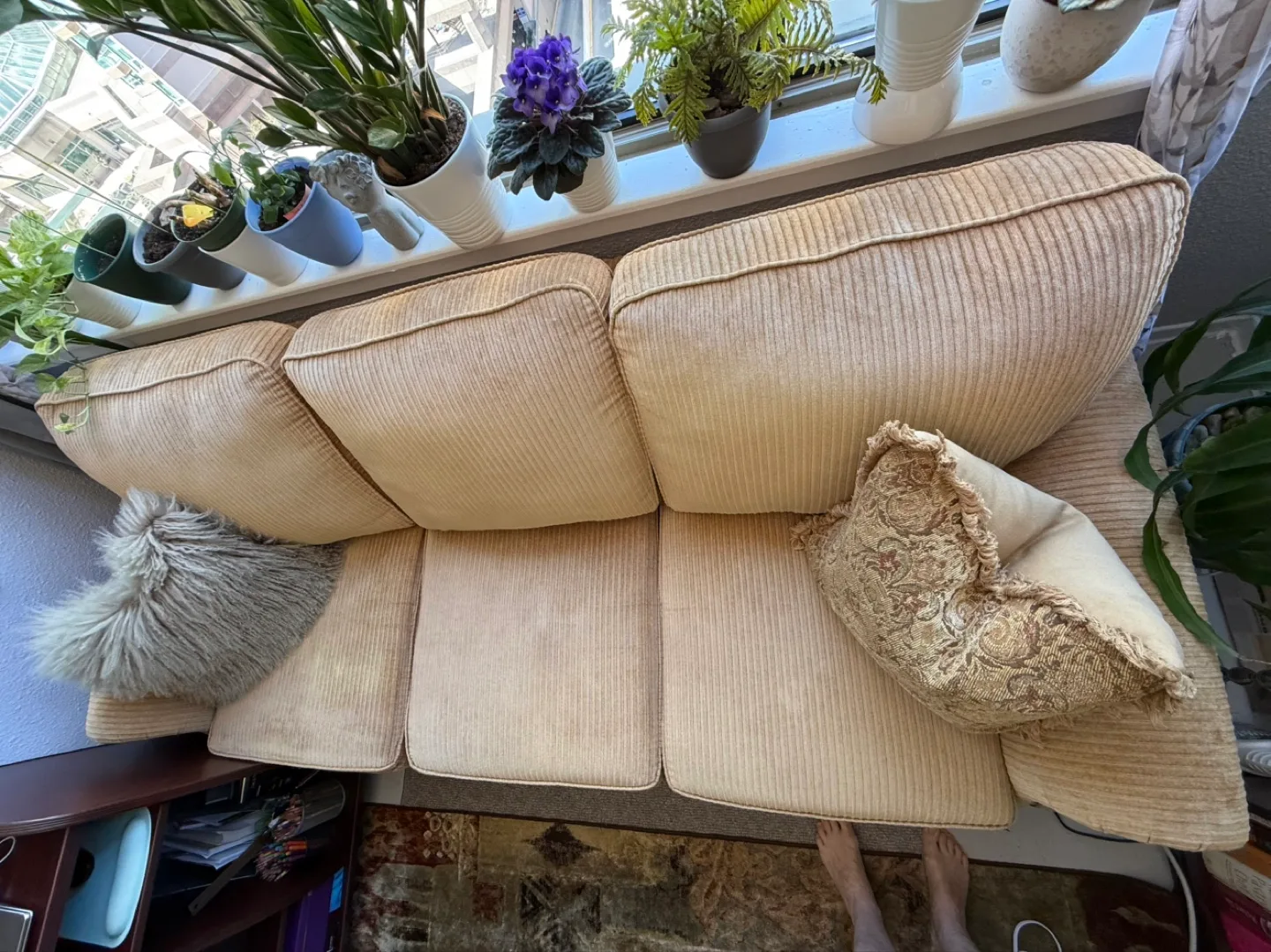 Beige Corduroy Sofa with Nailhead Trim image indicator(3)